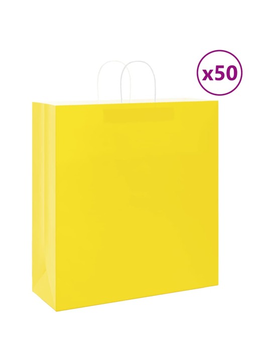 Papírové tašky 50 ks s uchy žlutá 45x17x48 cm
