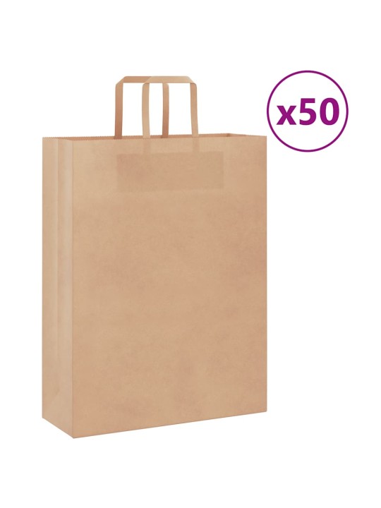 Papírové tašky 50 ks s uchy hnědé 32x12x42 cm