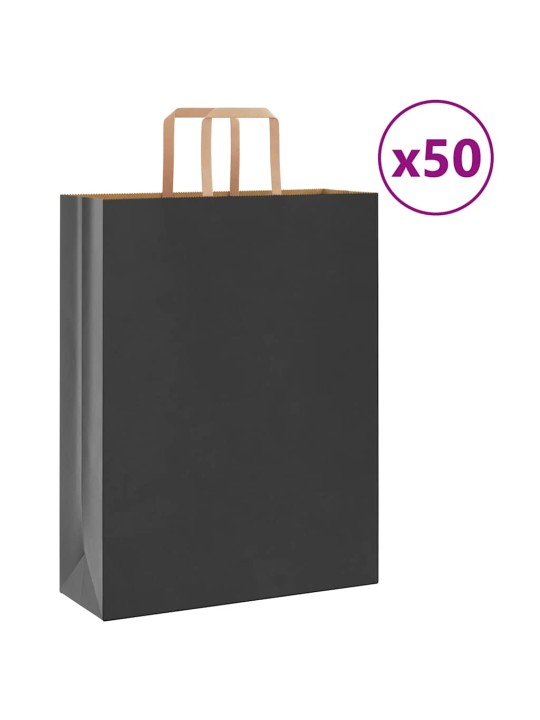 Papírové tašky 50 ks s uchy černé 32x12x42 cm