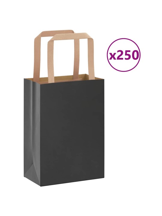 Papírové sáčky 250 ks s uchy černé 15x8x21 cm