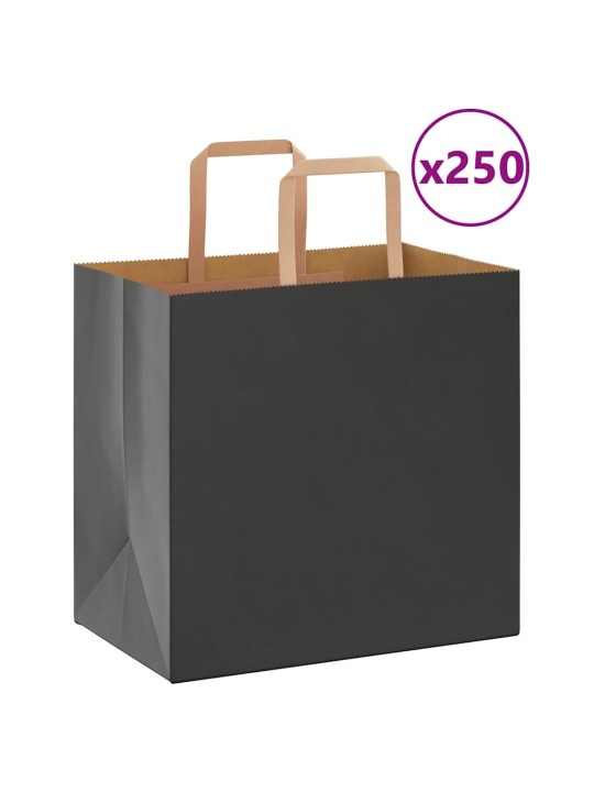 Papírové tašky 250 ks s uchy černé 26x17x25 cm