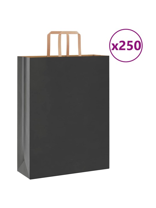 Papírové tašky 250 ks s uchy černé 32x12x42 cm