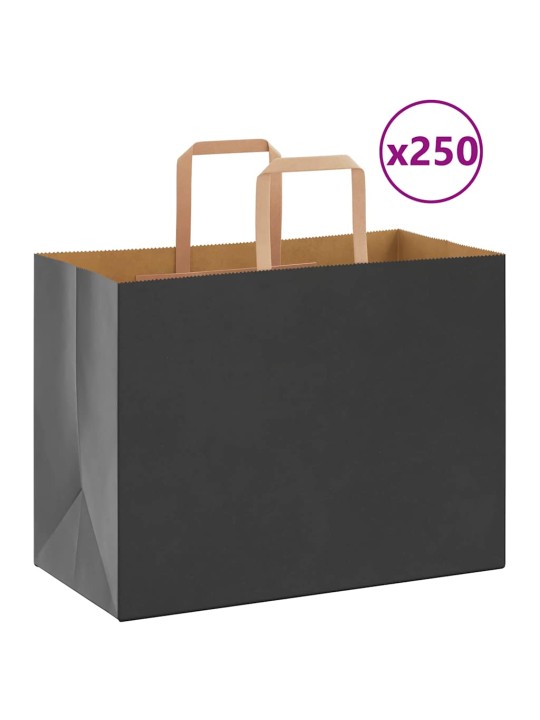 Papírové tašky 250 ks s uchy černé 32x17x25 cm