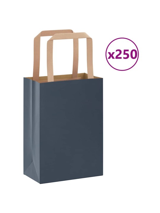 Papírové tašky 250 ks s uchy modrá 15x8x21 cm