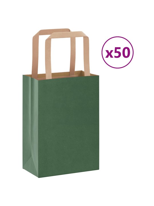 Papírové tašky 50 ks s uchy zelené 15x8x21 cm