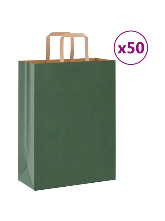 Papírové tašky 50 ks s uchy zelené 26x12x35 cm