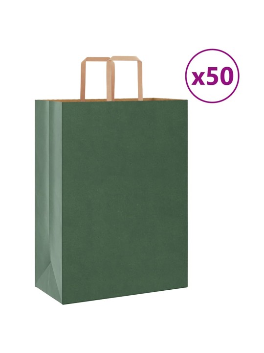 Papírové tašky 50 ks s uchy zelené 32x17x44 cm