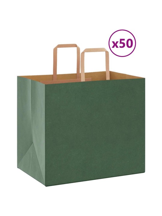 Papírové tašky 50 ks s uchy zelené 32x22x28 cm