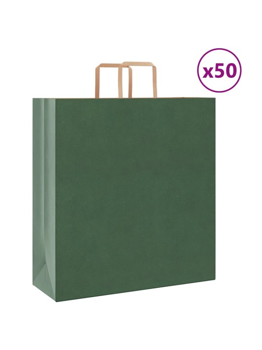 Papírové tašky 50 ks s uchy zelené 45x17x48 cm