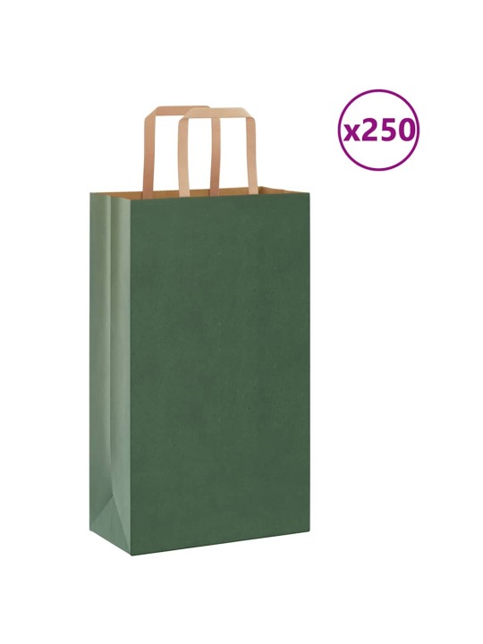 Papírové tašky 250 ks s uchy zelené 21x11x36 cm