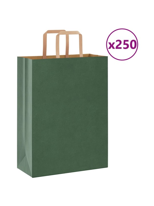 Papírové tašky 250 ks s uchy zelené 26x12x35 cm