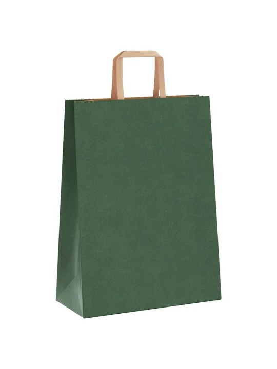 Papírové tašky 250 ks s uchy zelené 26x12x35 cm