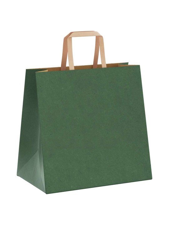 Papírové tašky 250 ks s uchy zelené 26x17x25 cm
