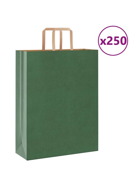 Papírové tašky 250 ks s uchy zelené 32x12x42 cm