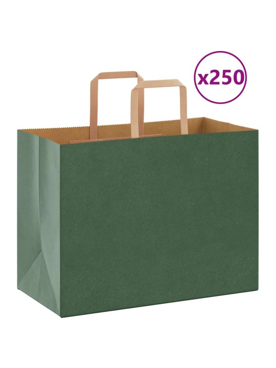 Papírové tašky 250 ks s uchy zelené 32x17x25 cm