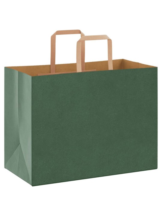 Papírové tašky 250 ks s uchy zelené 32x17x25 cm