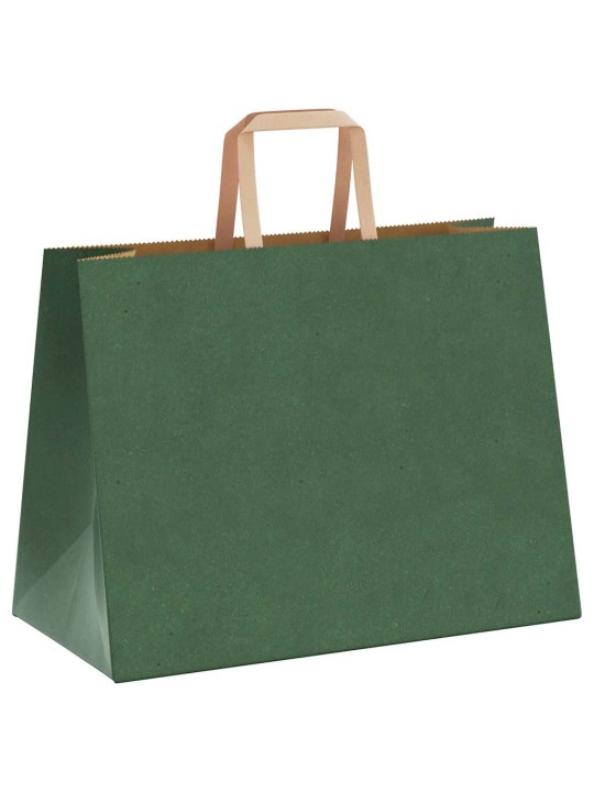 Papírové tašky 250 ks s uchy zelené 32x17x25 cm