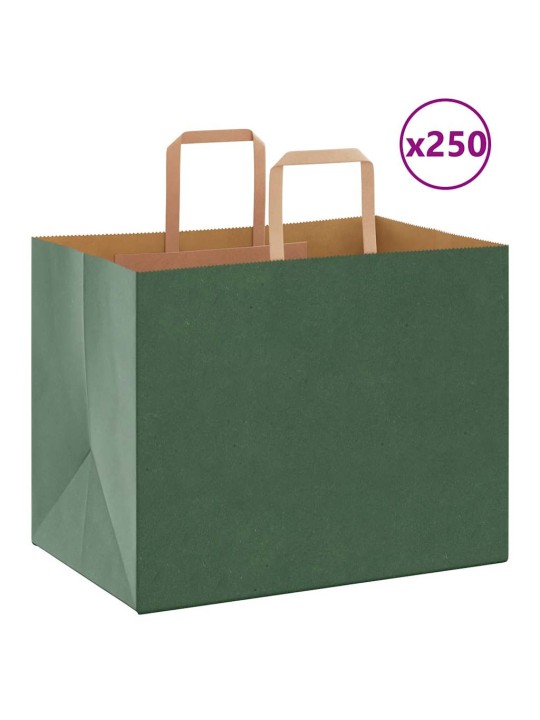 Papírové tašky 250 ks s uchy zelené 32x22x24 cm