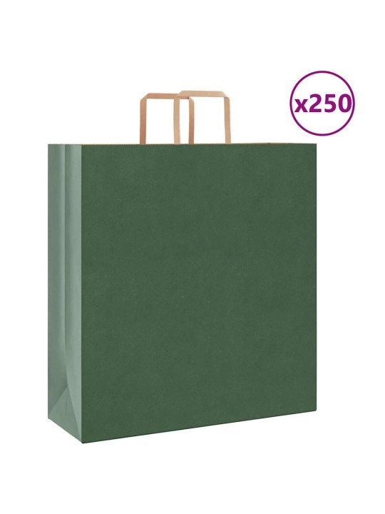 Papírové tašky 250 ks s uchy zelená 45x17x48 cm