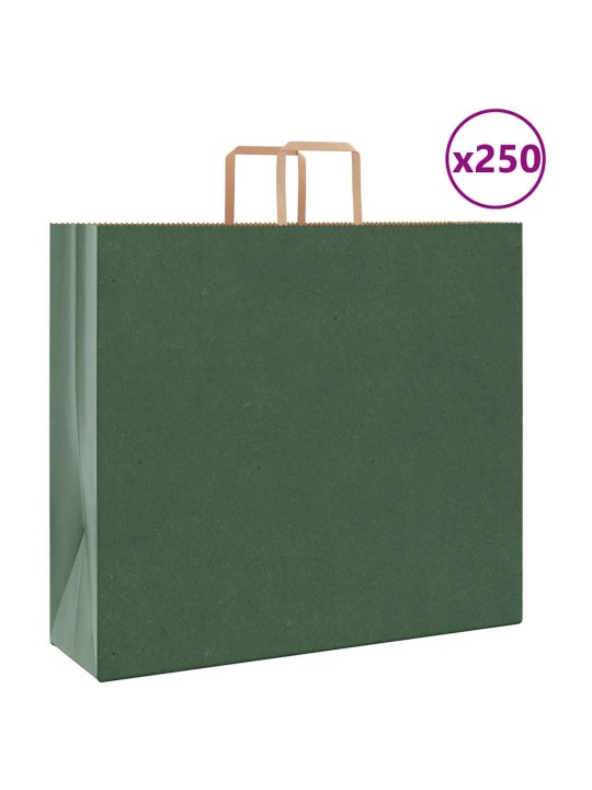 Papírové tašky 250 ks s uchy zelené 54x15x49 cm