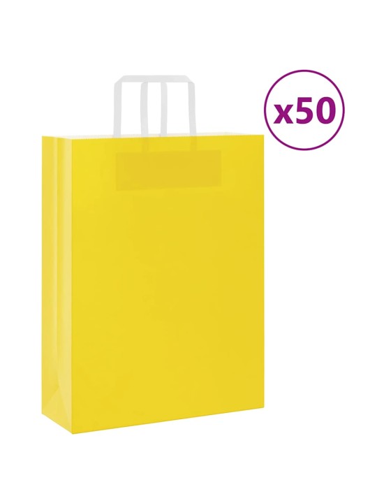 Papírové tašky 50 ks s uchy žluté 32x12x42 cm