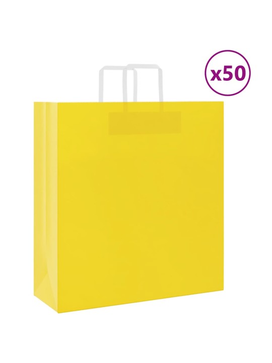 Papírové tašky 50 ks s uchy žlutá 45x17x48 cm