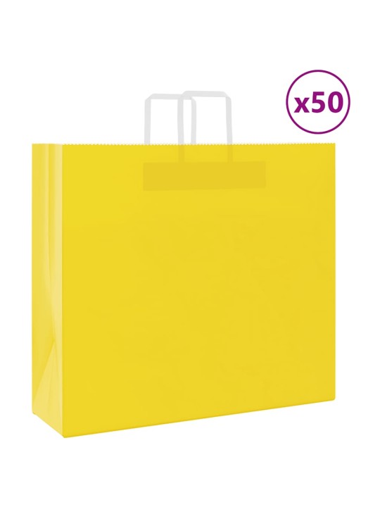 Papírové tašky 50 ks s uchy žlutá 54x15x49 cm