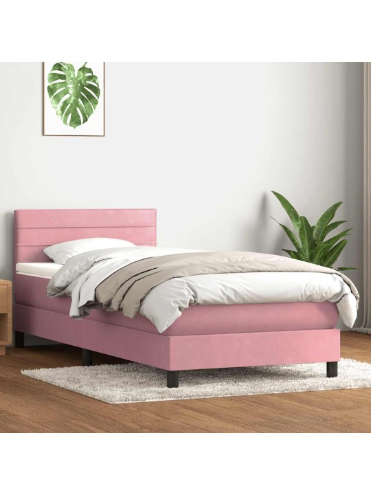 Box spring postel s matrací černá 100x220 cm růžový
