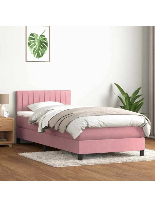 Box spring postel s matrací černá 100x220 cm růžový