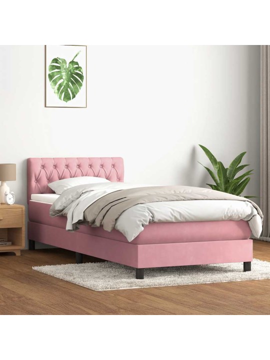 Box spring postel s matrací černá 100x220 cm růžový