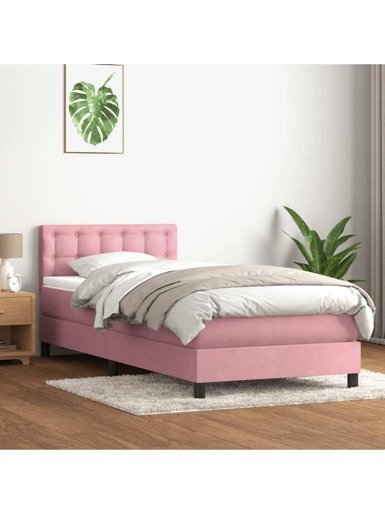 Box spring postel s matrací černá 100x220 cm růžový