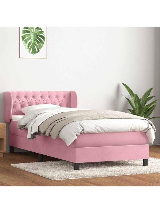 Box spring postel s matrací černá 100x220 cm růžový