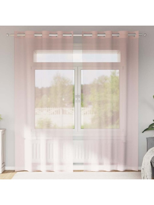 Voálové záclony s průchodkami 2 ks světle růžová 140x225 cm