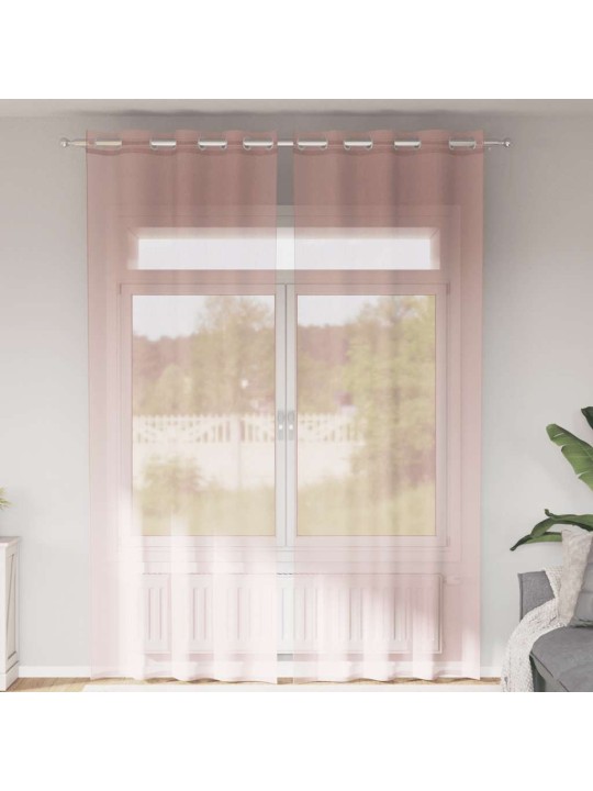 Voálové záclony s průchodkami 2 ks světle růžová 140x260 cm