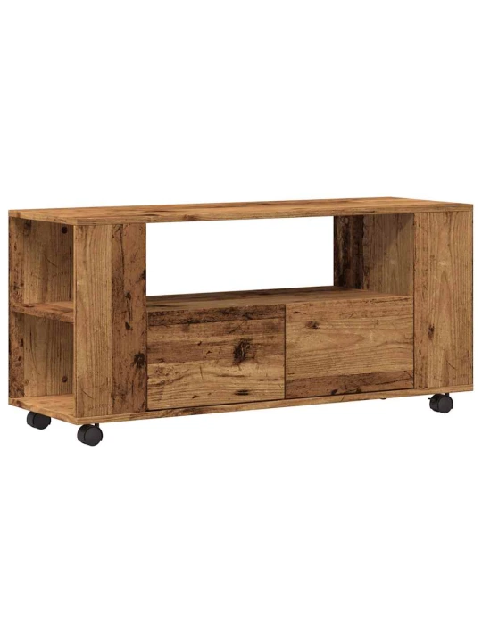 Tv skříňka na kolečkách old wood 102 x 34,5 x 43 cm kompozit