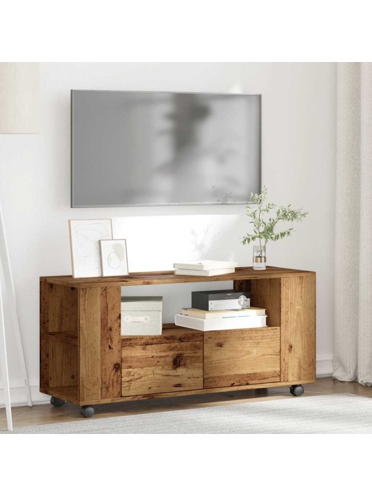 Tv skříňka na kolečkách old wood 102 x 34,5 x 43 cm kompozit