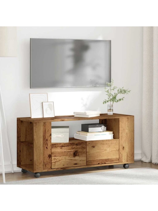 Tv skříňka na kolečkách old wood 102 x 34,5 x 43 cm kompozit