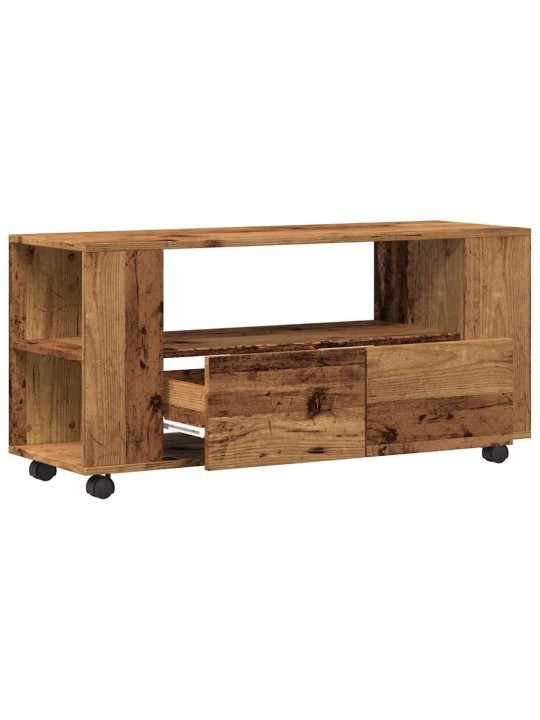 Tv skříňka na kolečkách old wood 102 x 34,5 x 43 cm kompozit