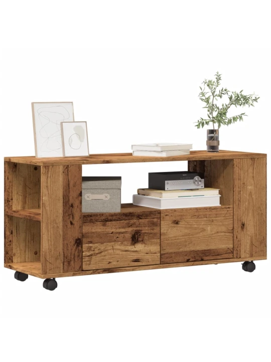 Tv skříňka na kolečkách old wood 102 x 34,5 x 43 cm kompozit