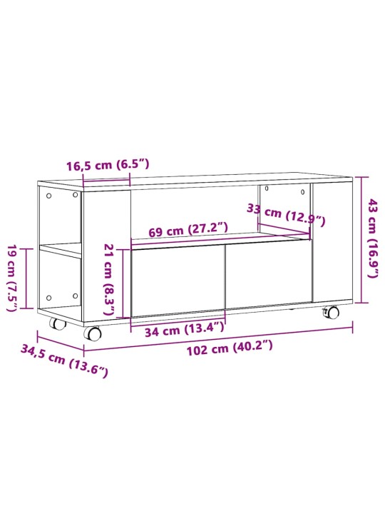 Tv skříňka na kolečkách dub artisan 102 x 34,5 x 43 cm kompozit
