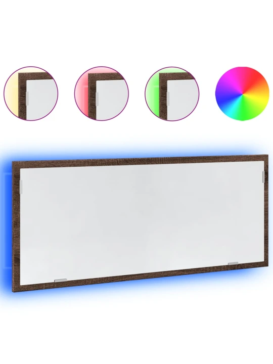 Koupelnové zrcadlo s led hnědý dub 100 x 8,5 x 37 cm kompozit