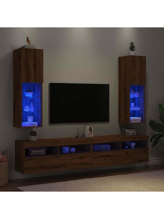 Tv skříňky s led osvětlením 2 ks dub artisan 30,5 x 30 x 102 cm