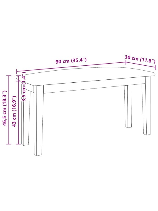 Lavice 90 cm bílá z masivního dřeva s gumou