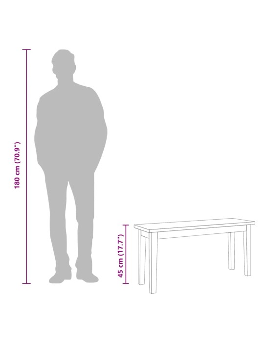 Lavice 90 cm bílá z masivního dřeva s gumou
