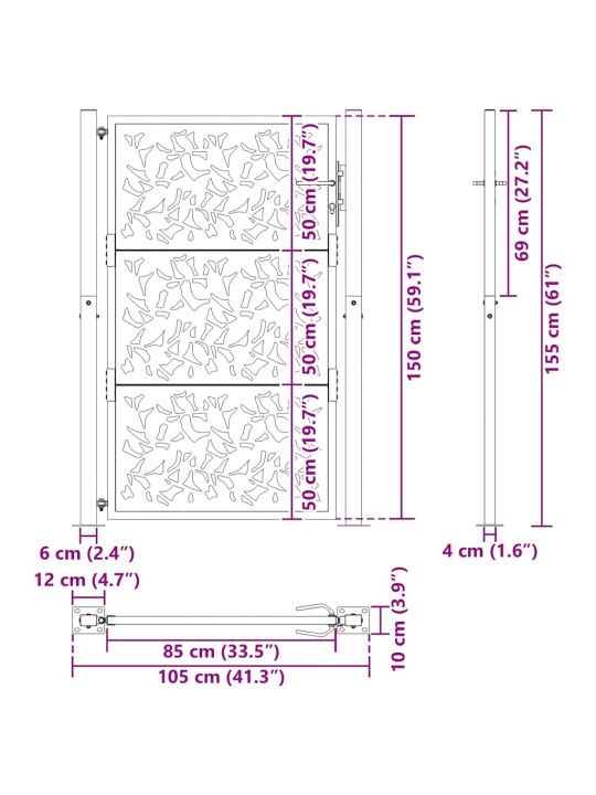 Zahradní branka černá 105x155 cm ocel design listů