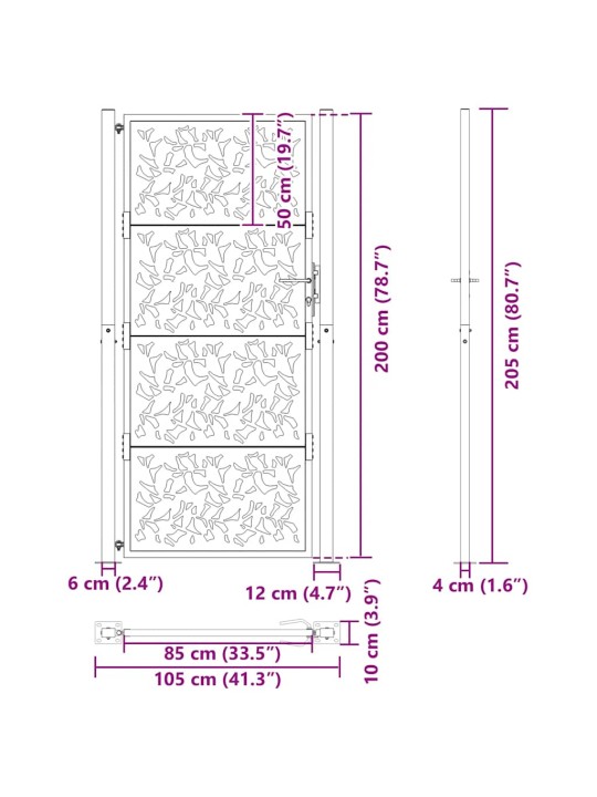 Zahradní branka černá 105x205 cm ocel design listů