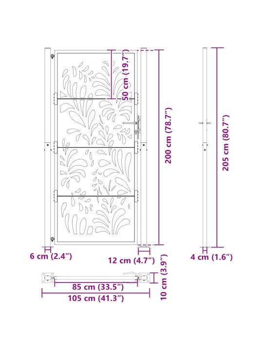 Zahradní branka černá 105x205 cm ocel design vlnek