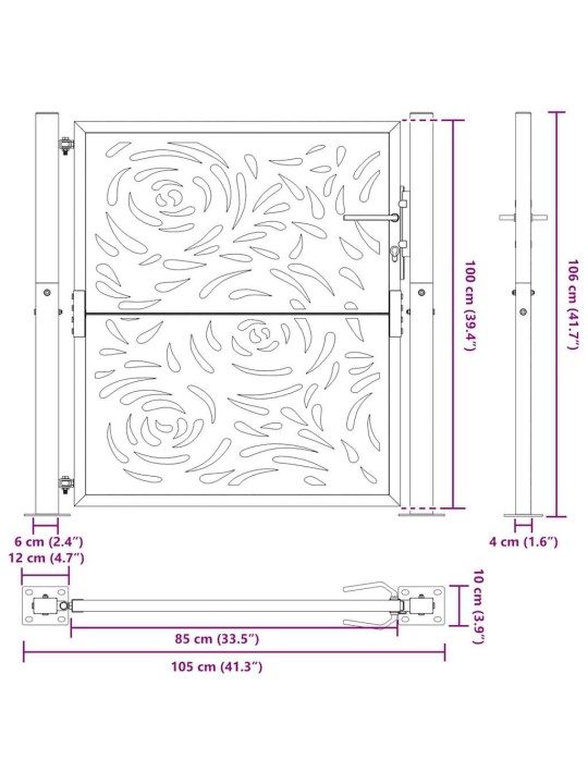 Zahradní branka černá 105x106 cm ocel design plamene