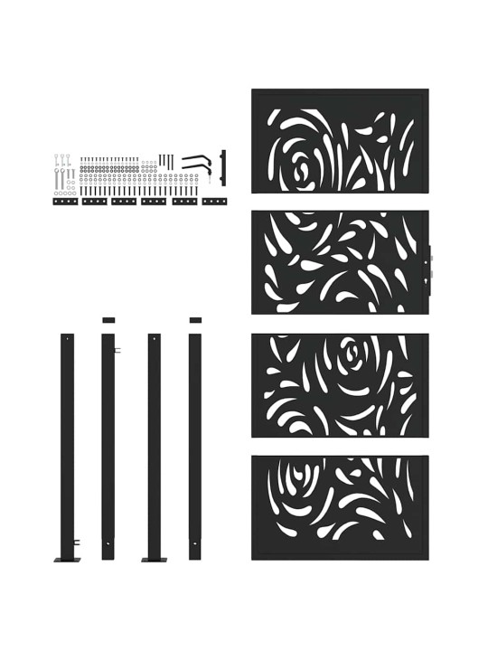 Zahradní branka černá 105x205 cm ocel design vlnek
