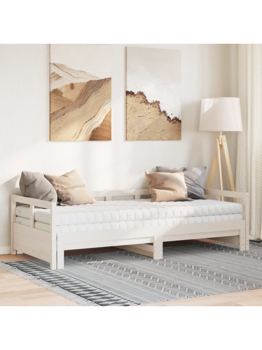 Válenda s přistýlkou a matracemi bílá 80x200 cm masiv borovice